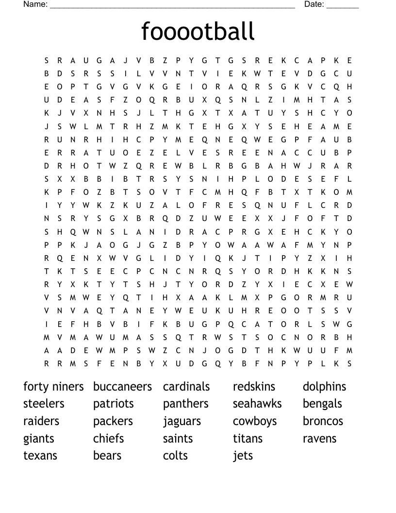 fooootball Word Search