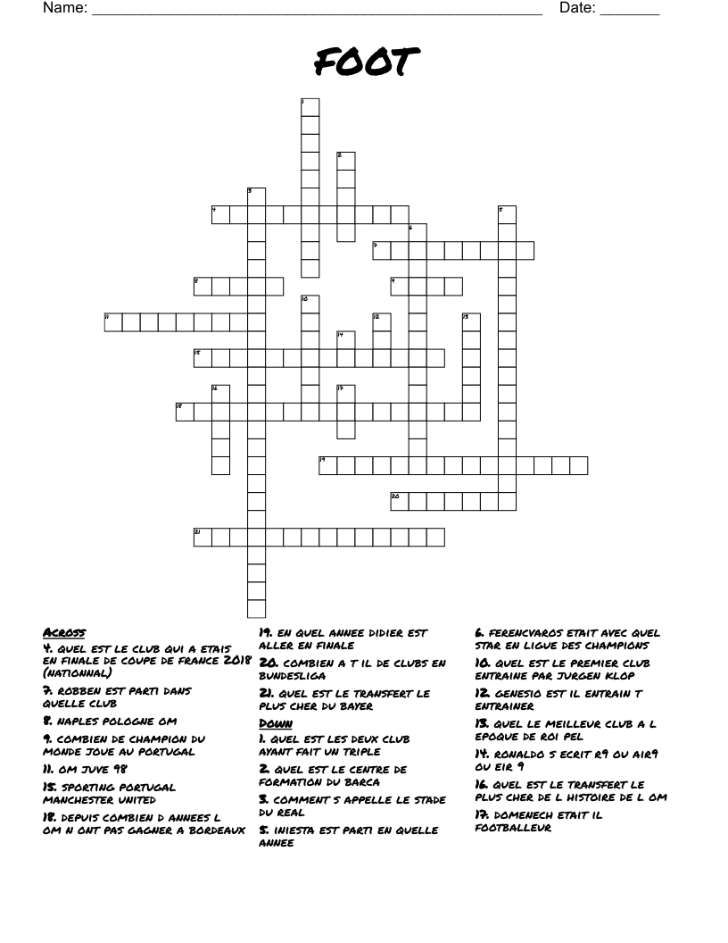 foot Crossword