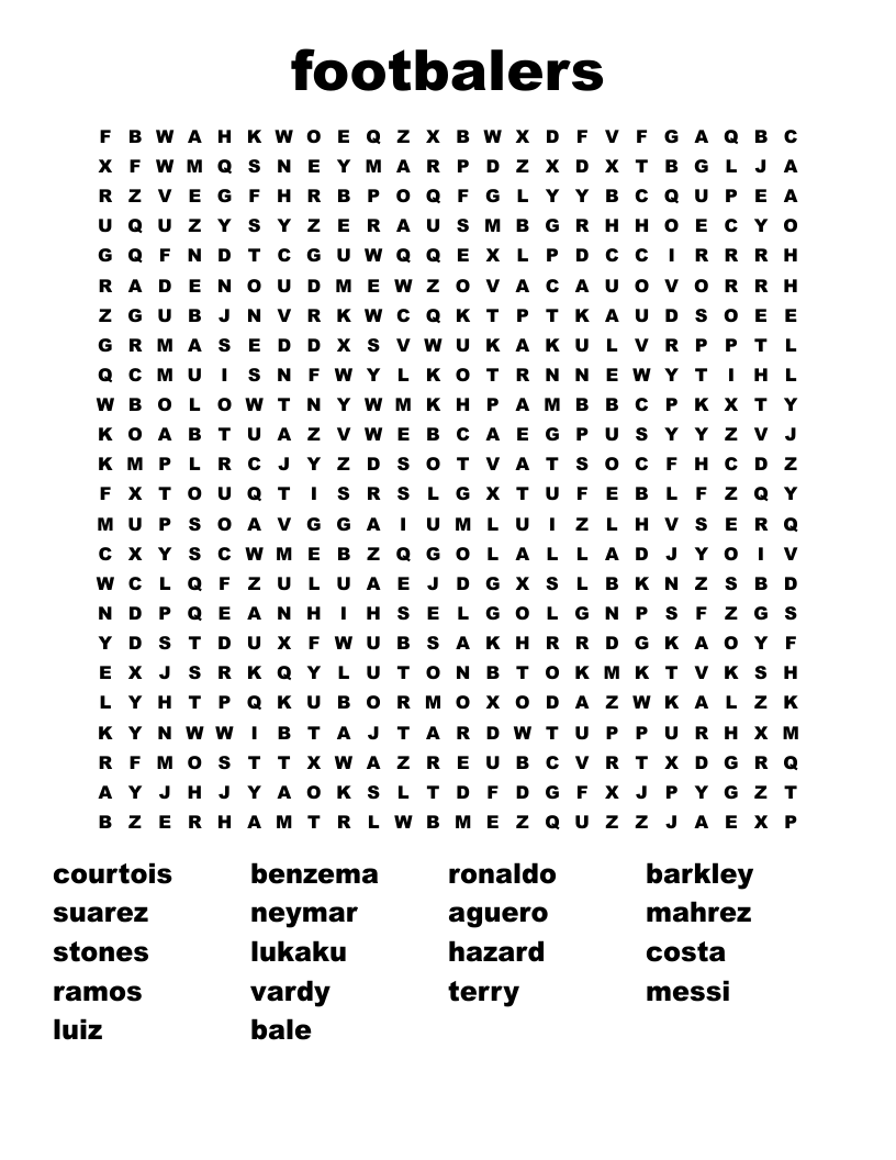 footbalers Word Search