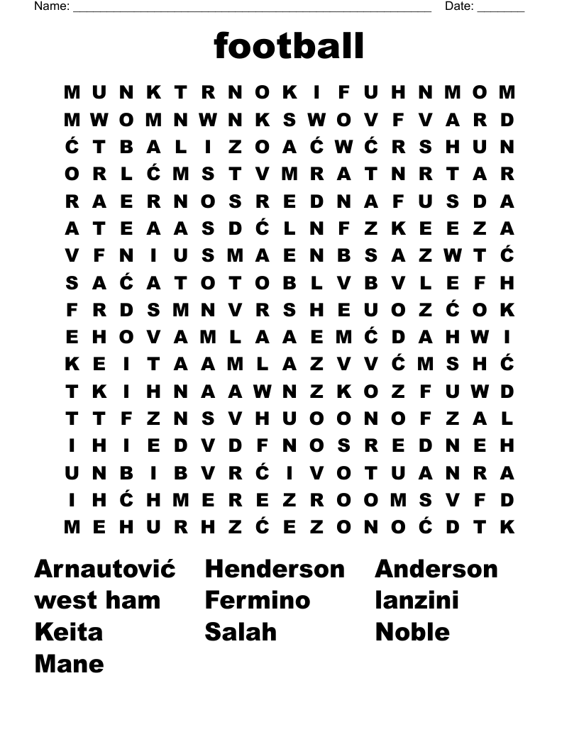 football Word Search