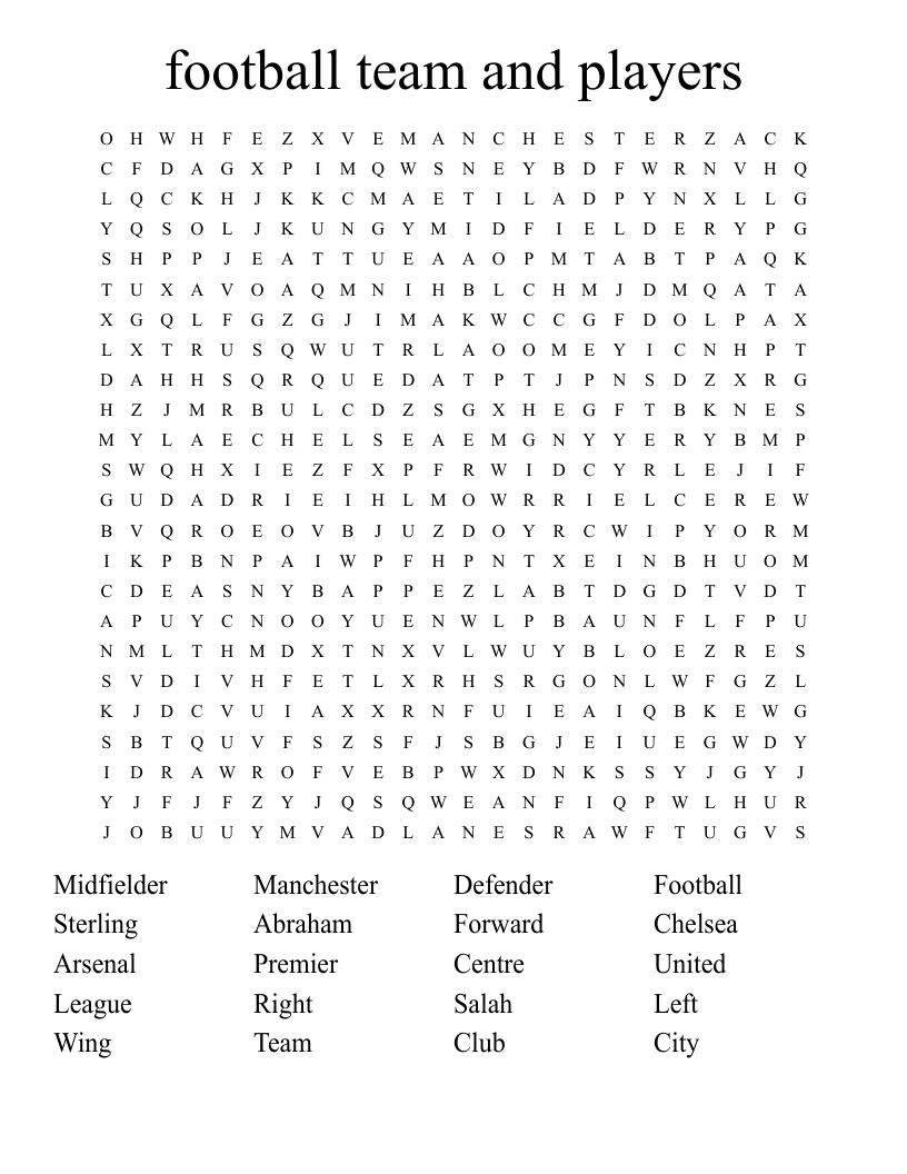 football team and players  Word Search