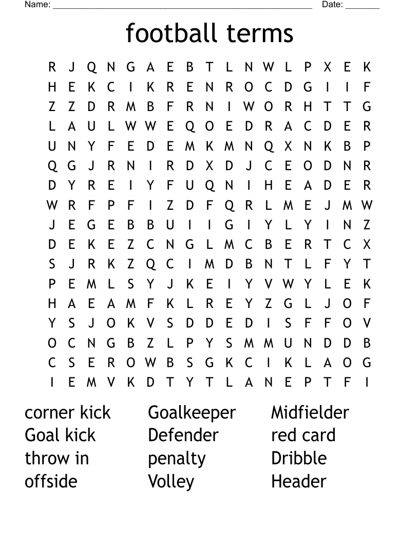 football terms  Word Search