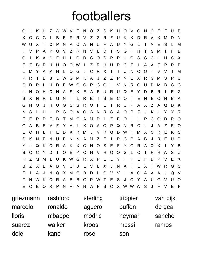 footballers Word Search