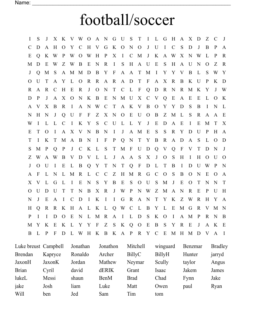 football/soccer Word Search