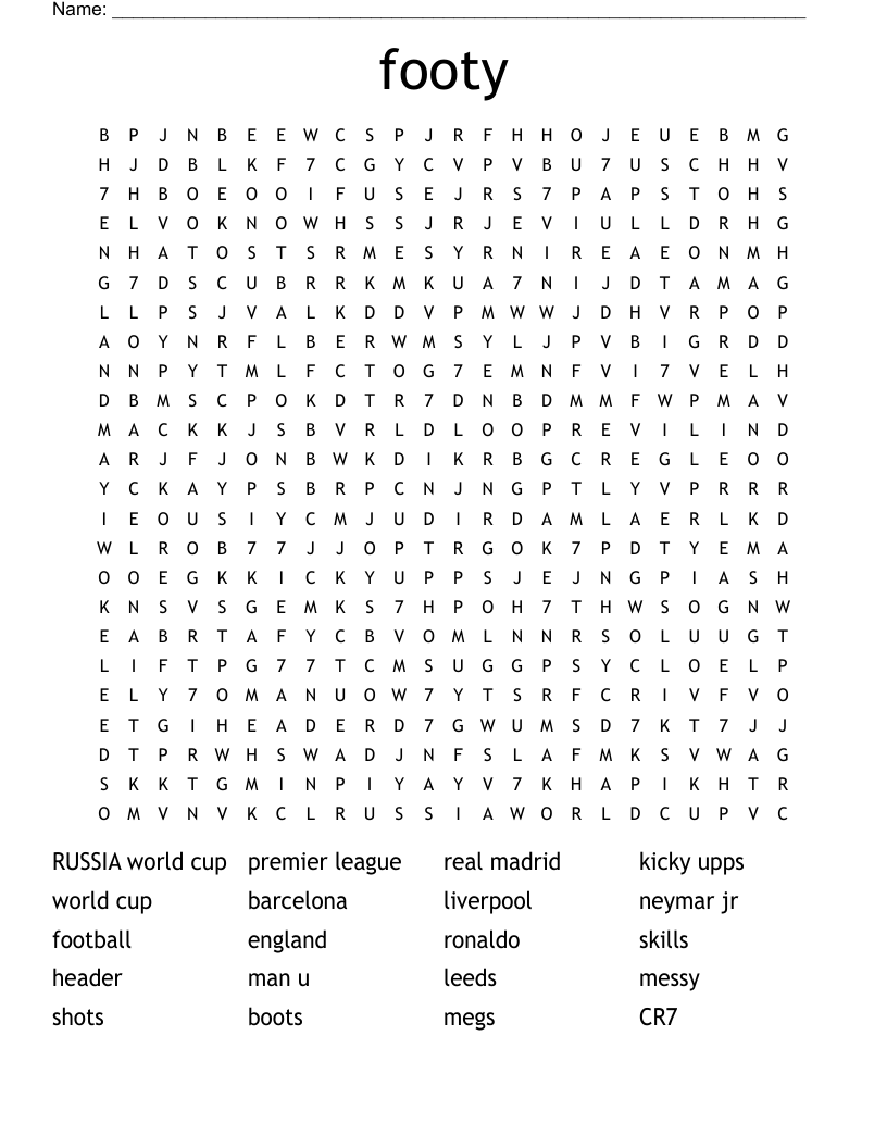 footy Word Search