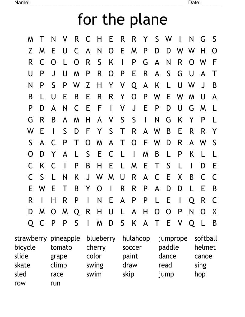 for the plane Word Search