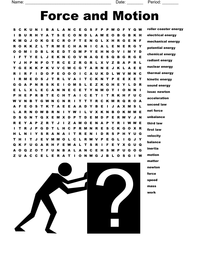 Force and Motion Word Search