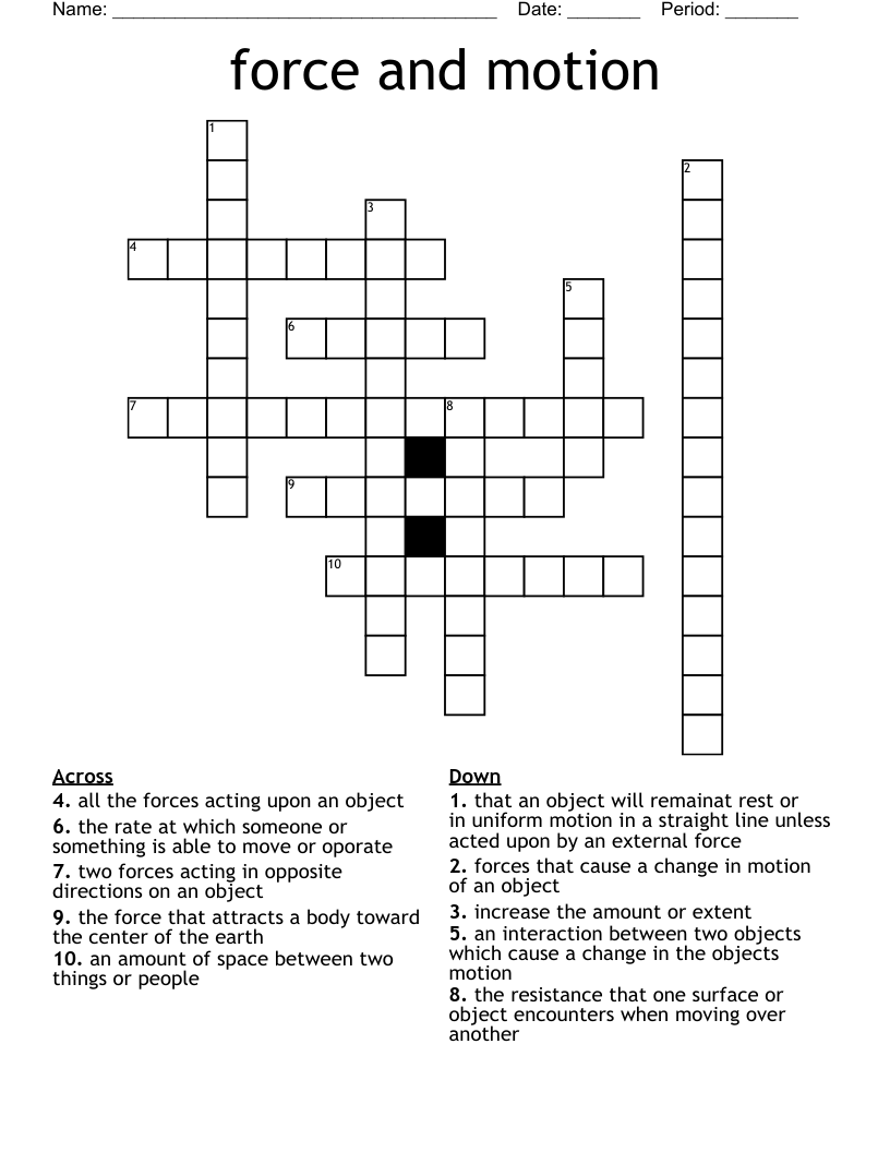 force and motion Crossword