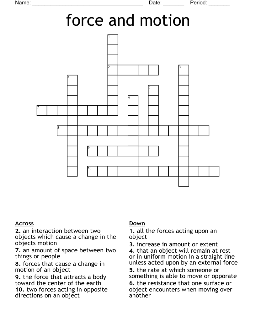 force and motion Crossword