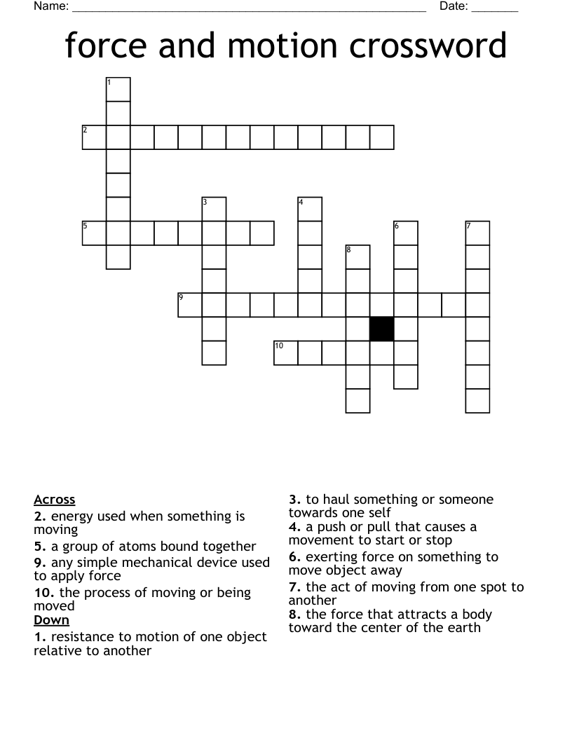 force and motion crossword 