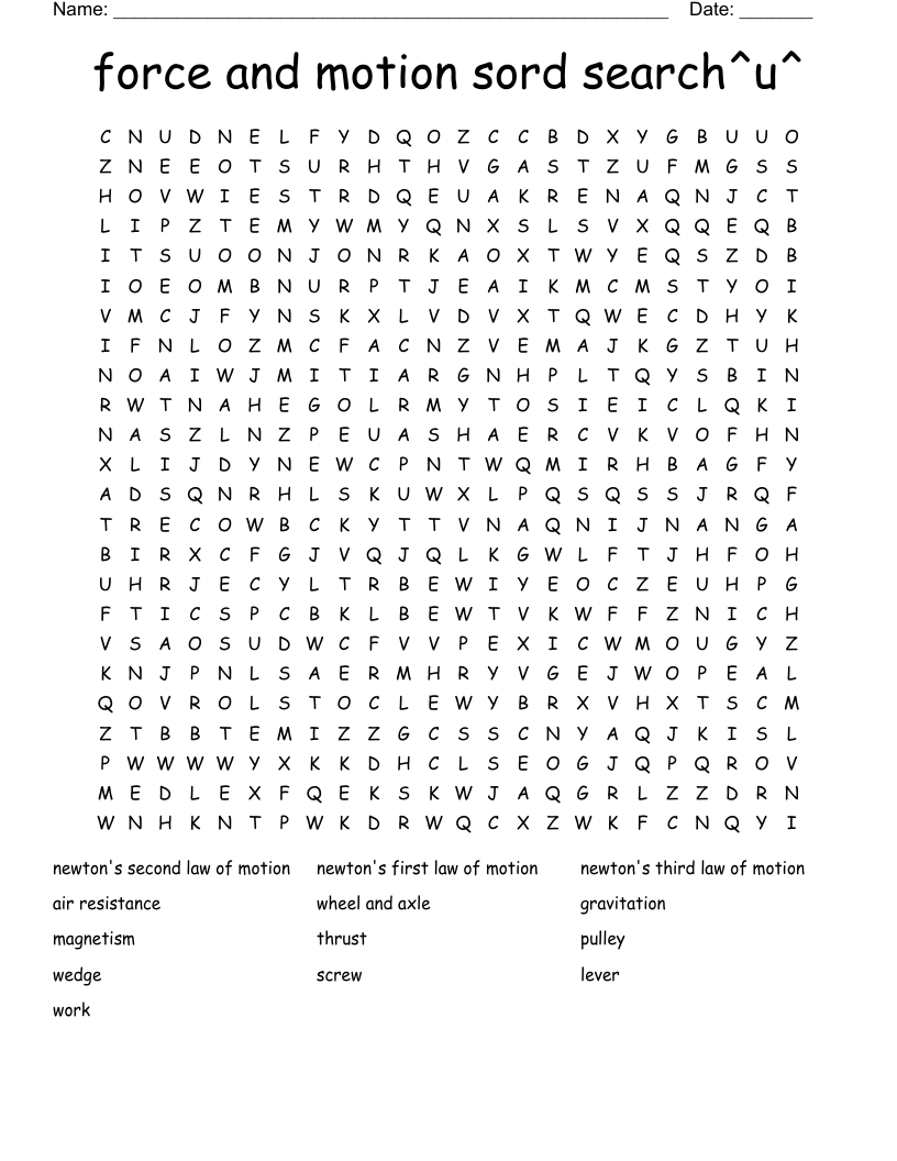 force and motion sord search^u^ Word Search