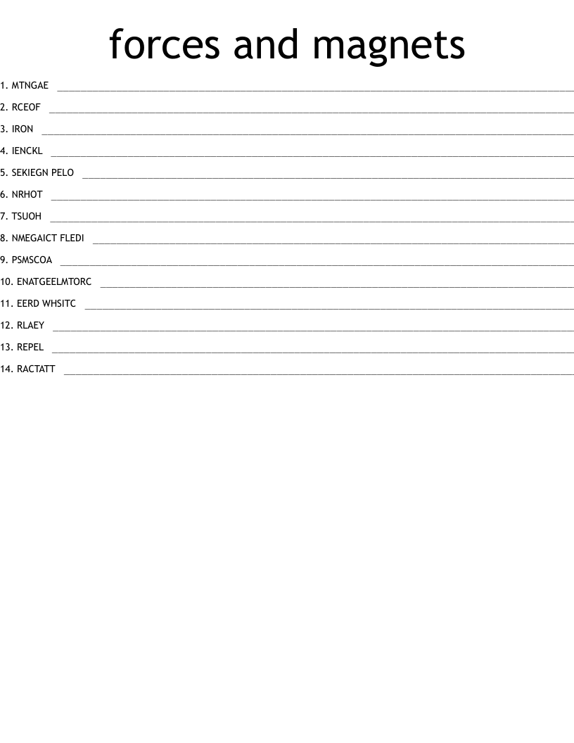 forces and magnets Word Scramble