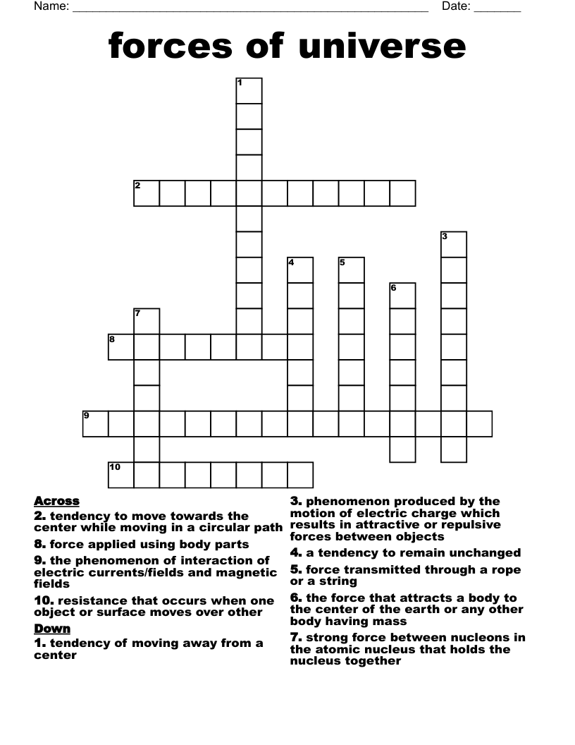 forces of universe  Crossword