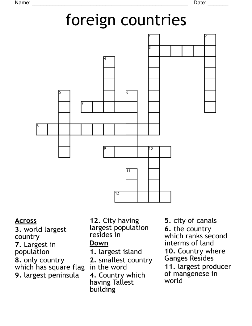 foreign countries Crossword