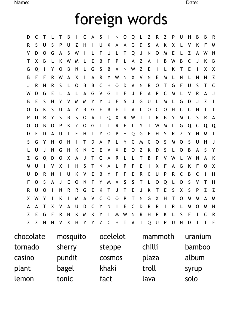 foreign words Word Search