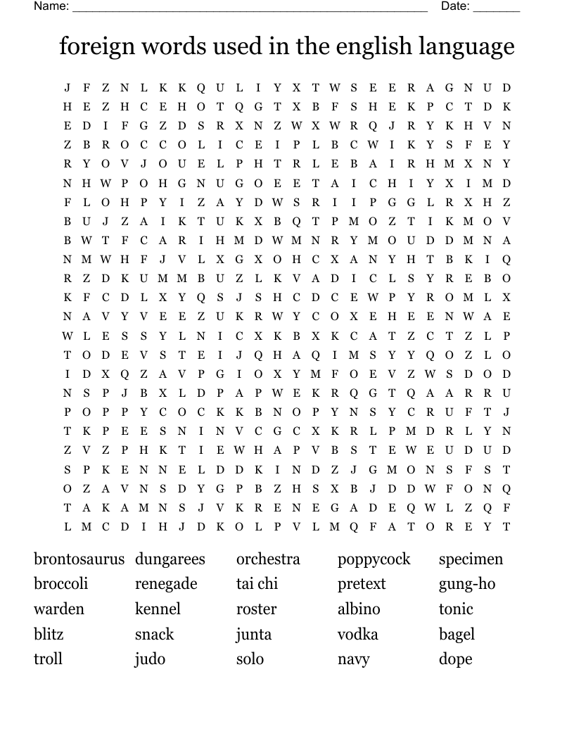 foreign words used in the english language Word Search