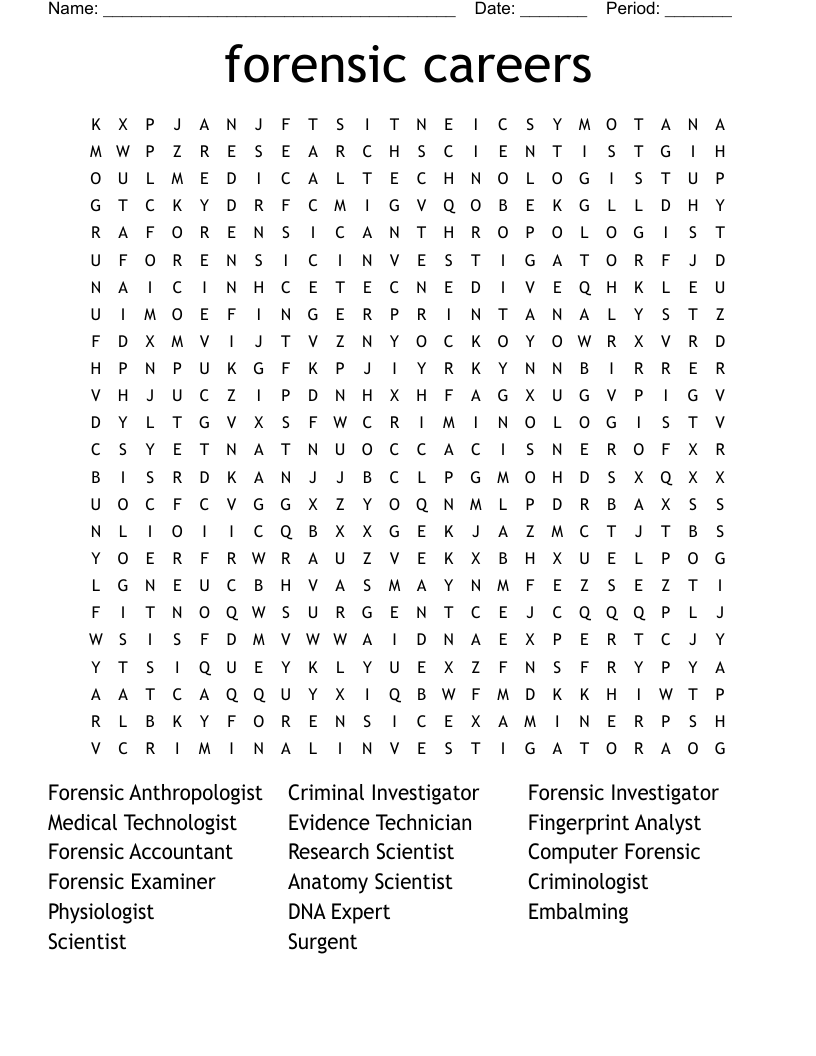 forensic careers Word Search