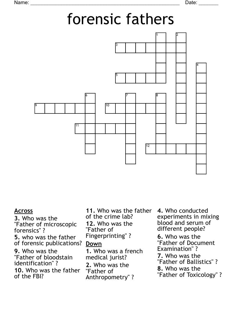 forensic fathers  Crossword
