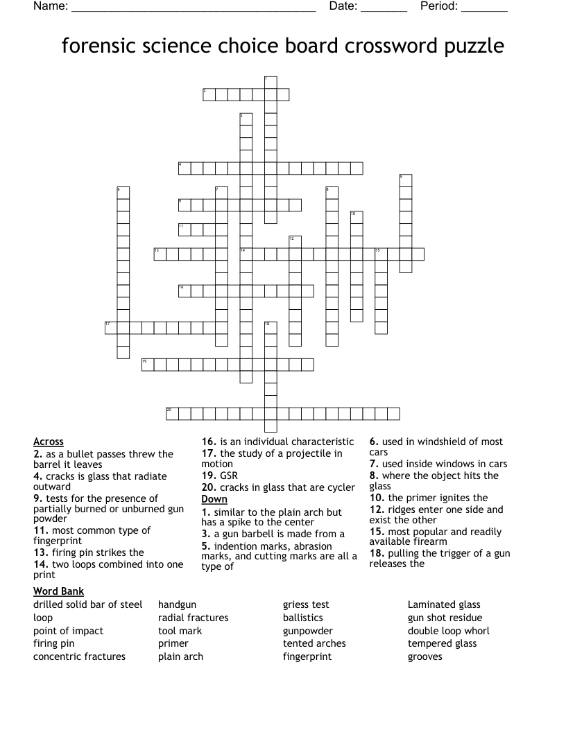forensic science choice board crossword puzzle 