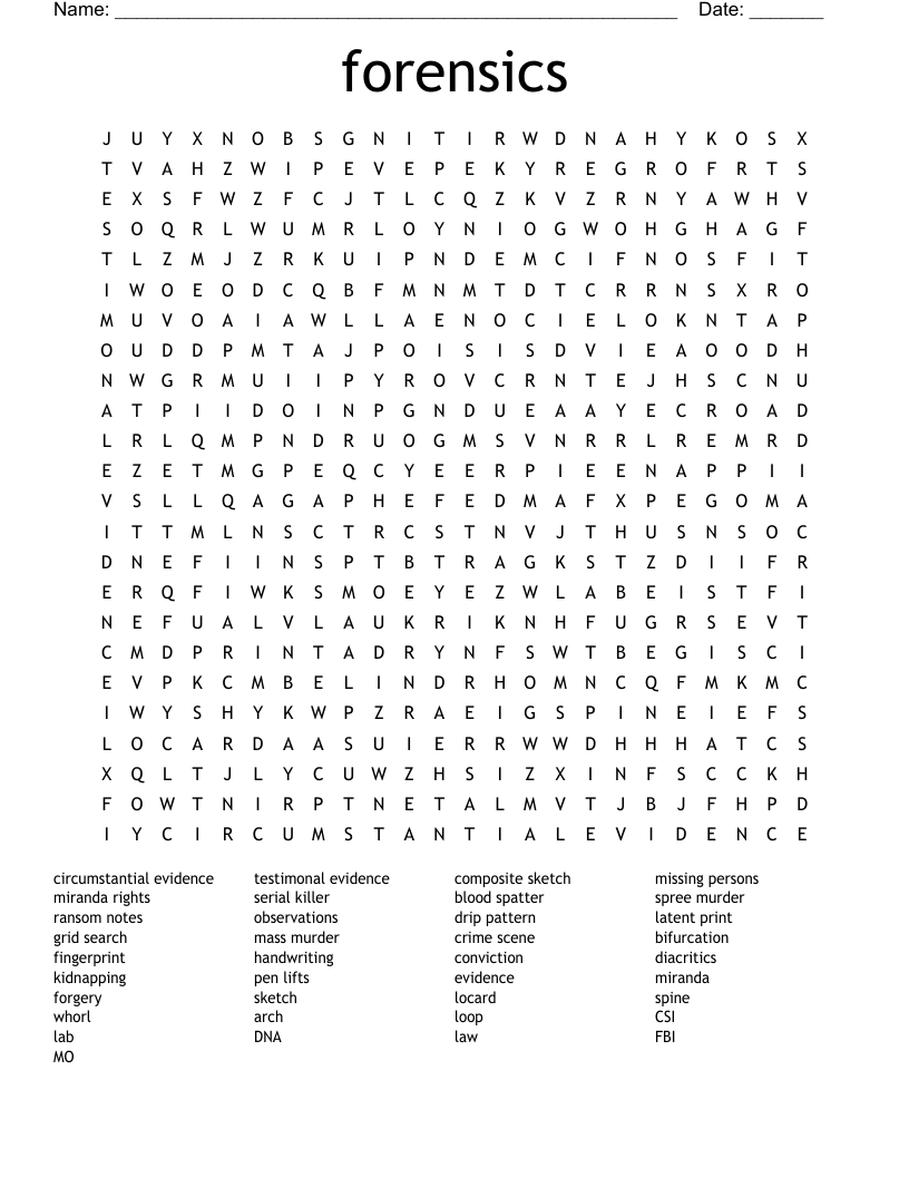 forensics Word Search