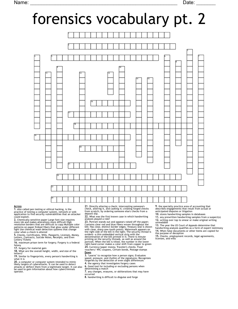 forensics vocabulary pt. 2 Crossword