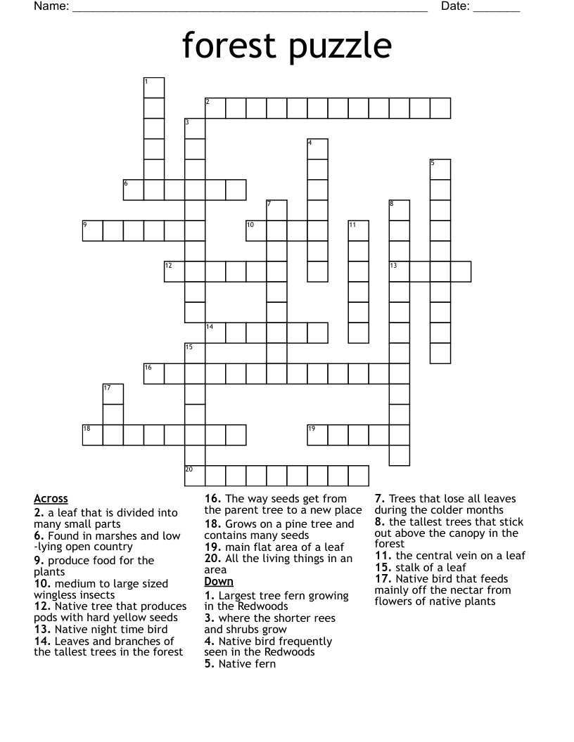 forest puzzle Crossword