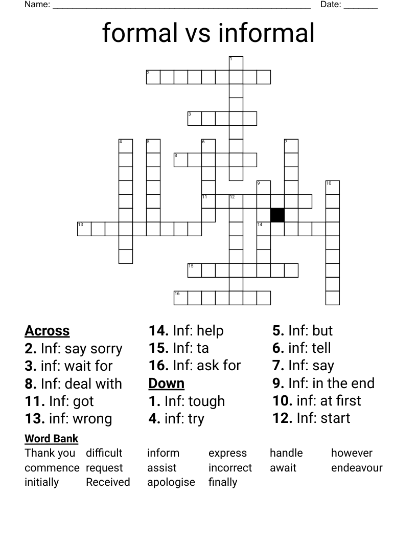 formal vs informal Crossword