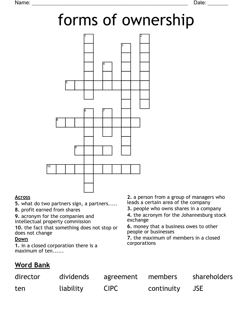 forms of ownership Crossword