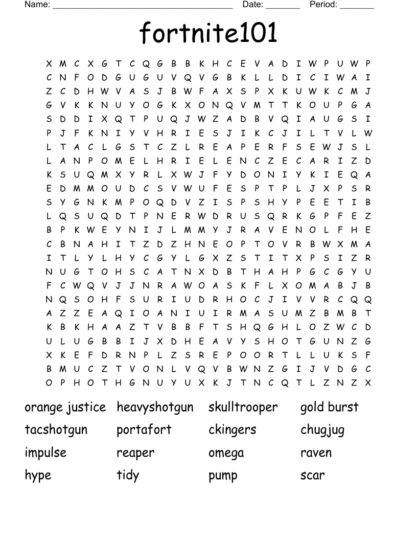fortnite101 Word Search