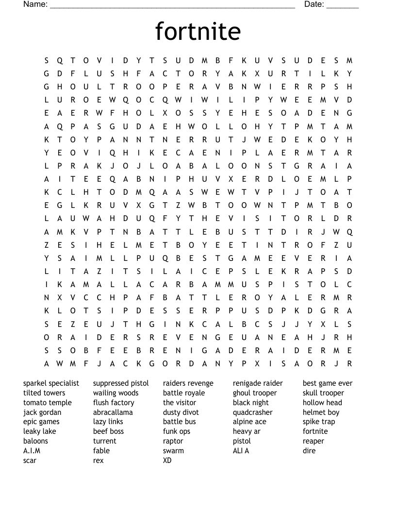 fortnite Word Search