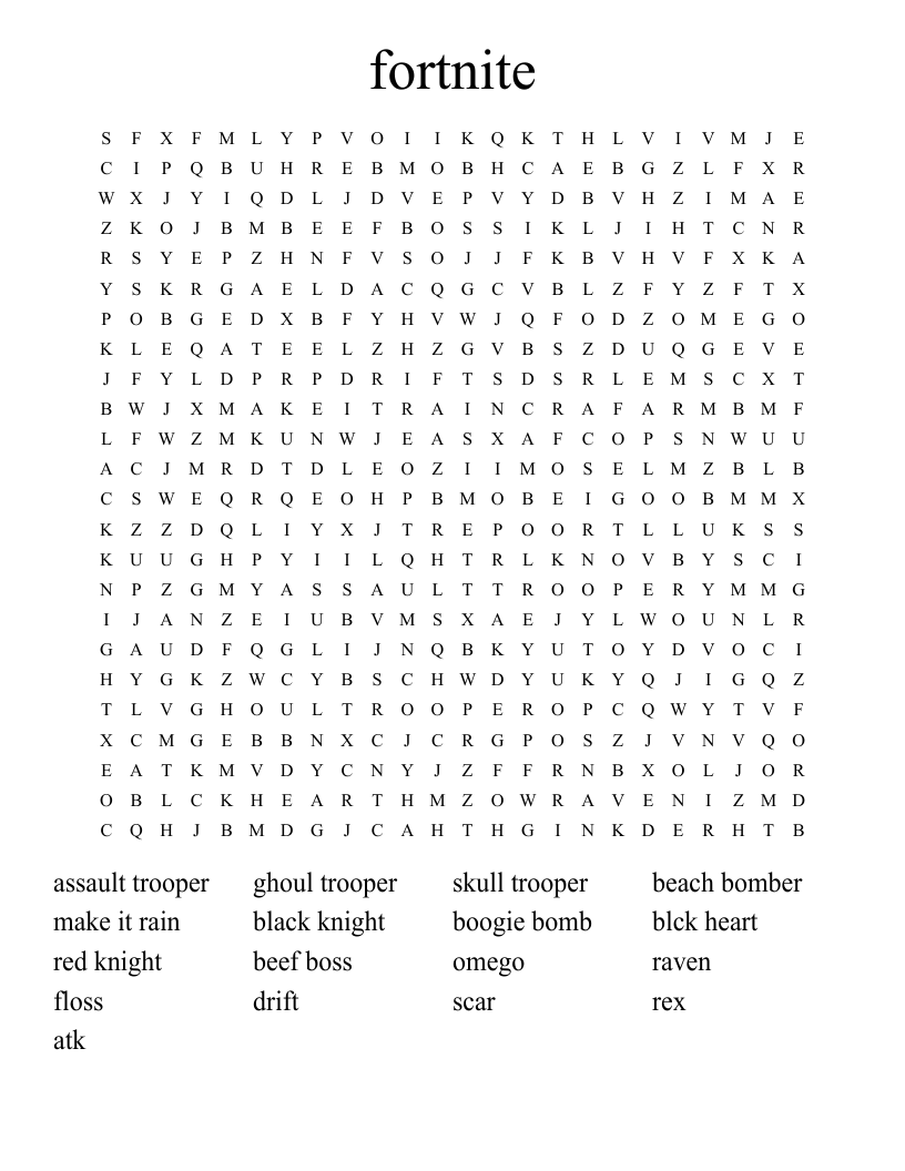 fortnite Word Search
