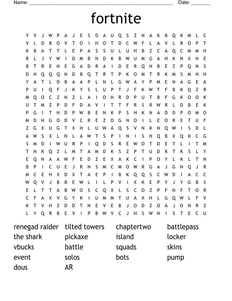 fortnite Word Search