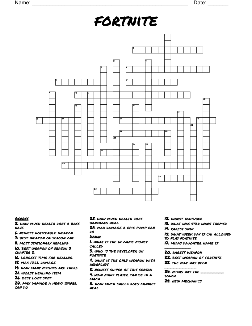 fortnite Crossword