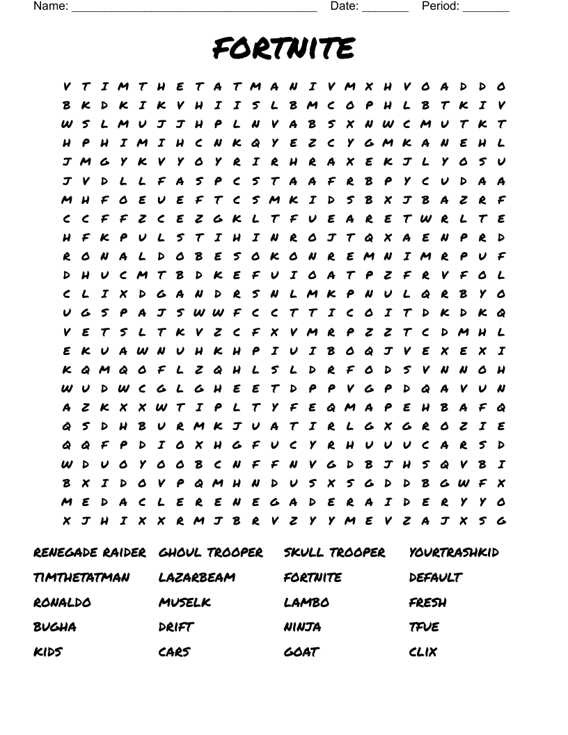 fortnite Word Search