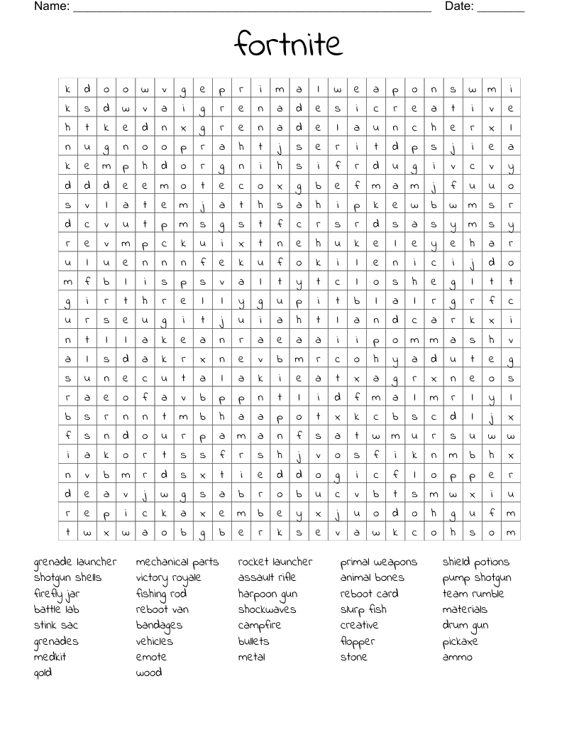 fortnite Word Search