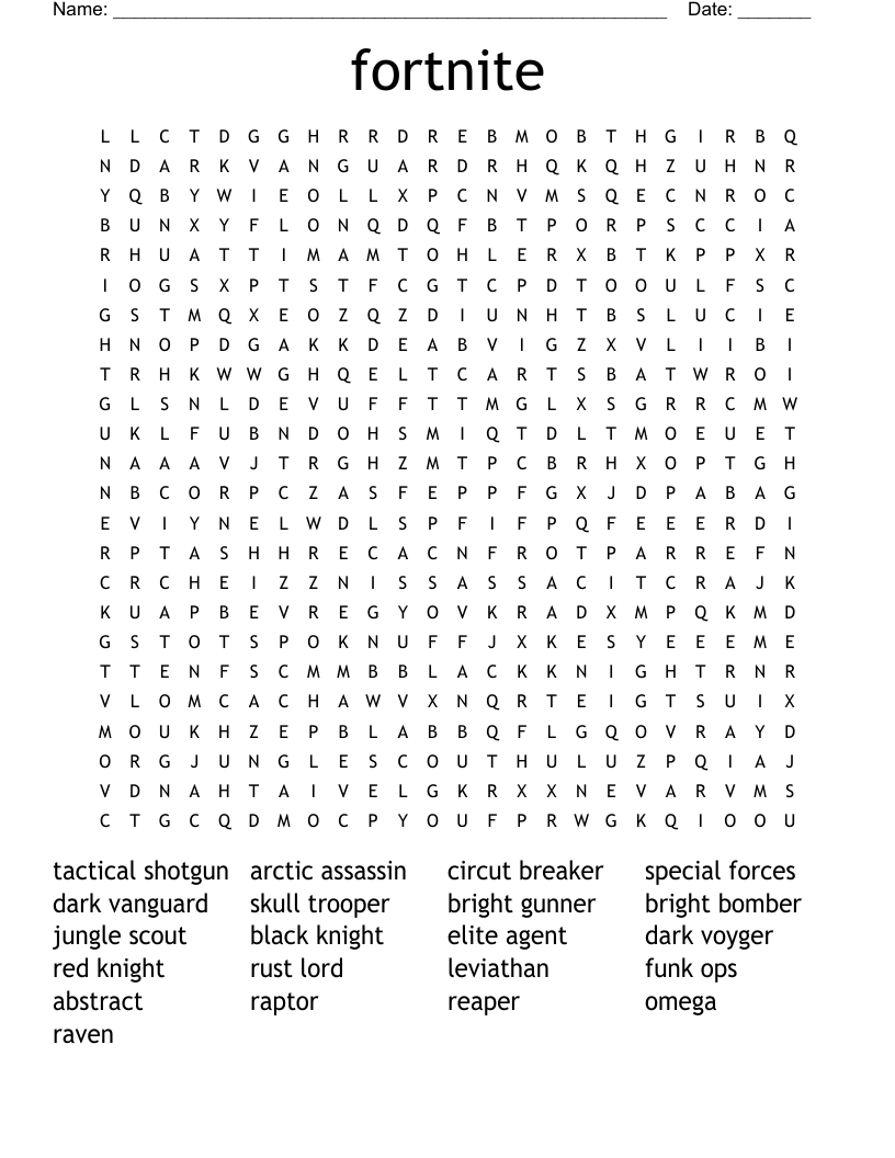 fortnite Word Search
