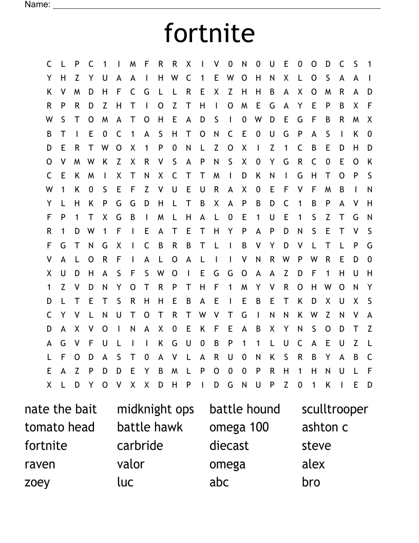 fortnite Word Search