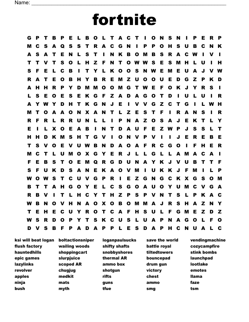 fortnite Word Search