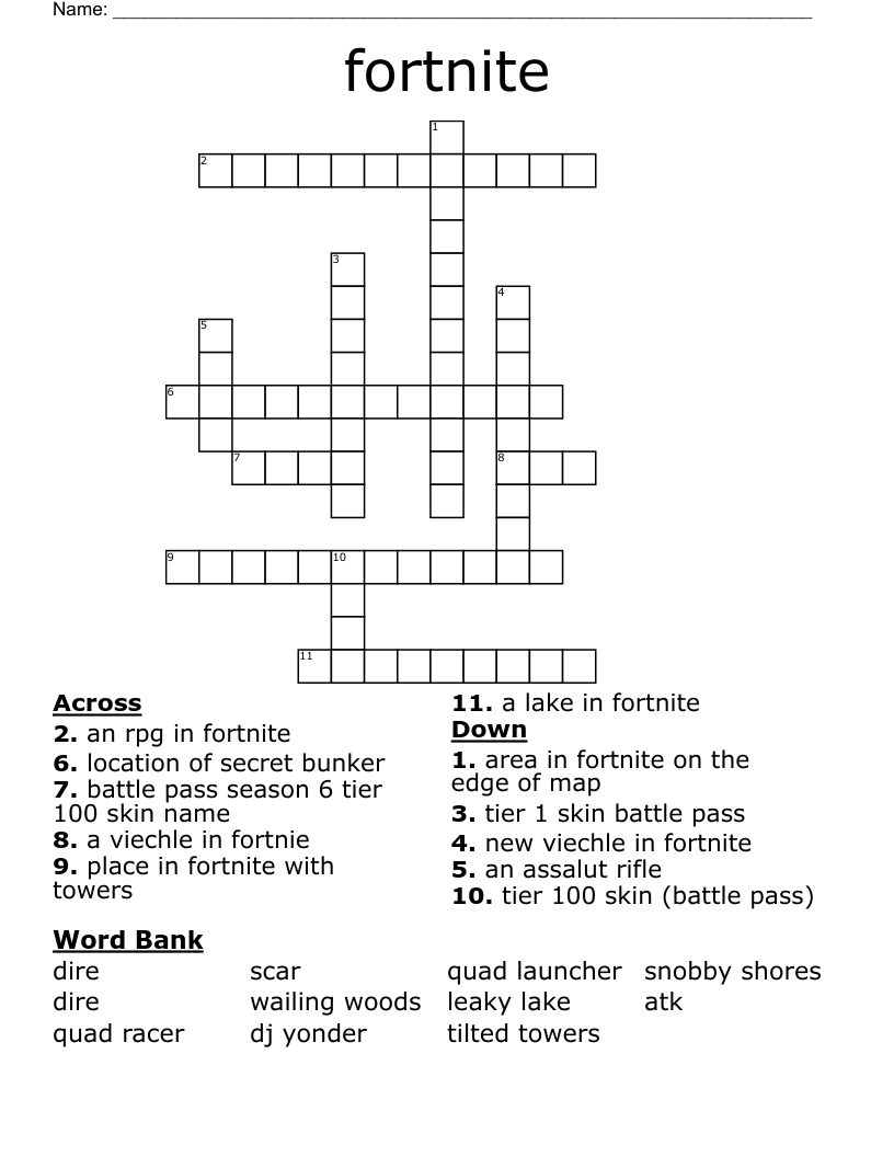 fortnite Crossword