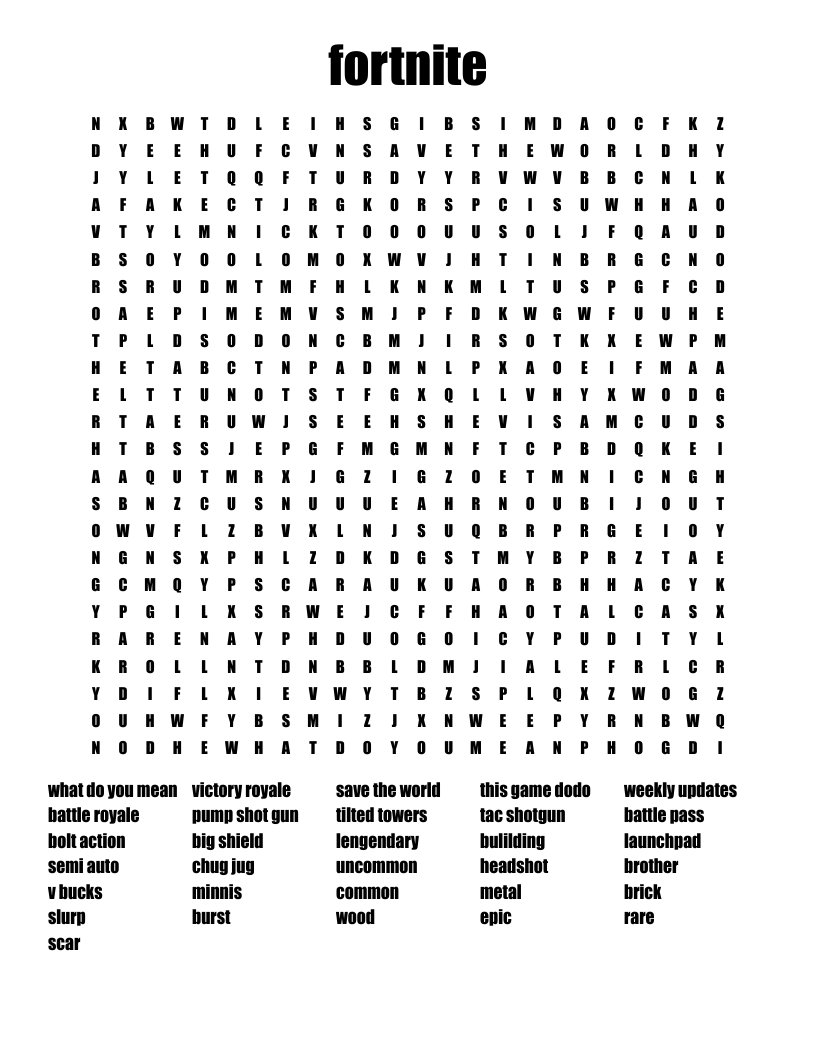 fortnite  Word Search