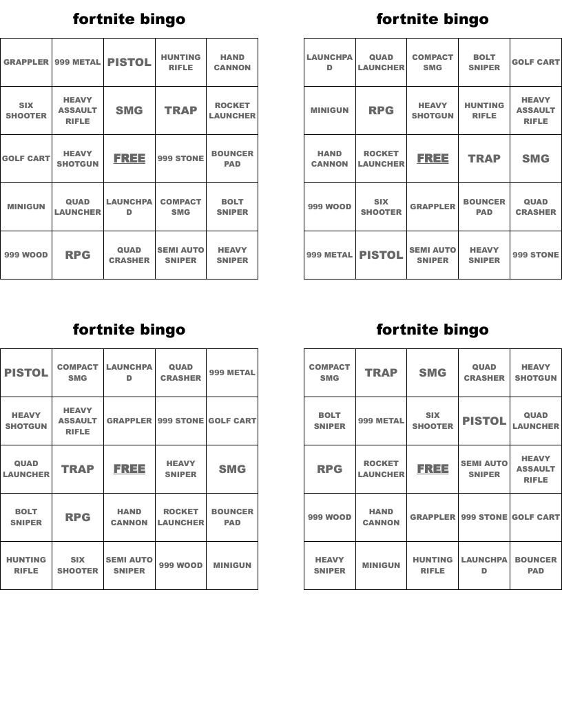 fortnite bingo