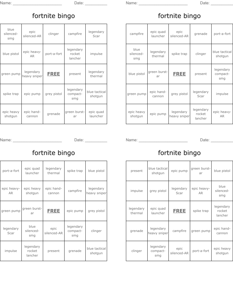 fortnite bingo