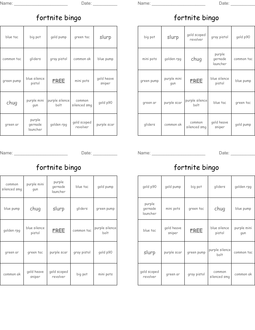 fortnite bingo