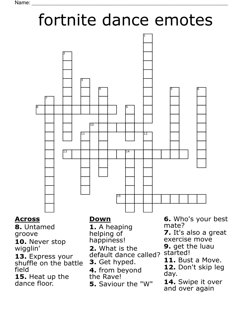 fortnite dance emotes Crossword