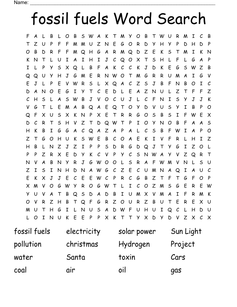 fossil fuels Word Search