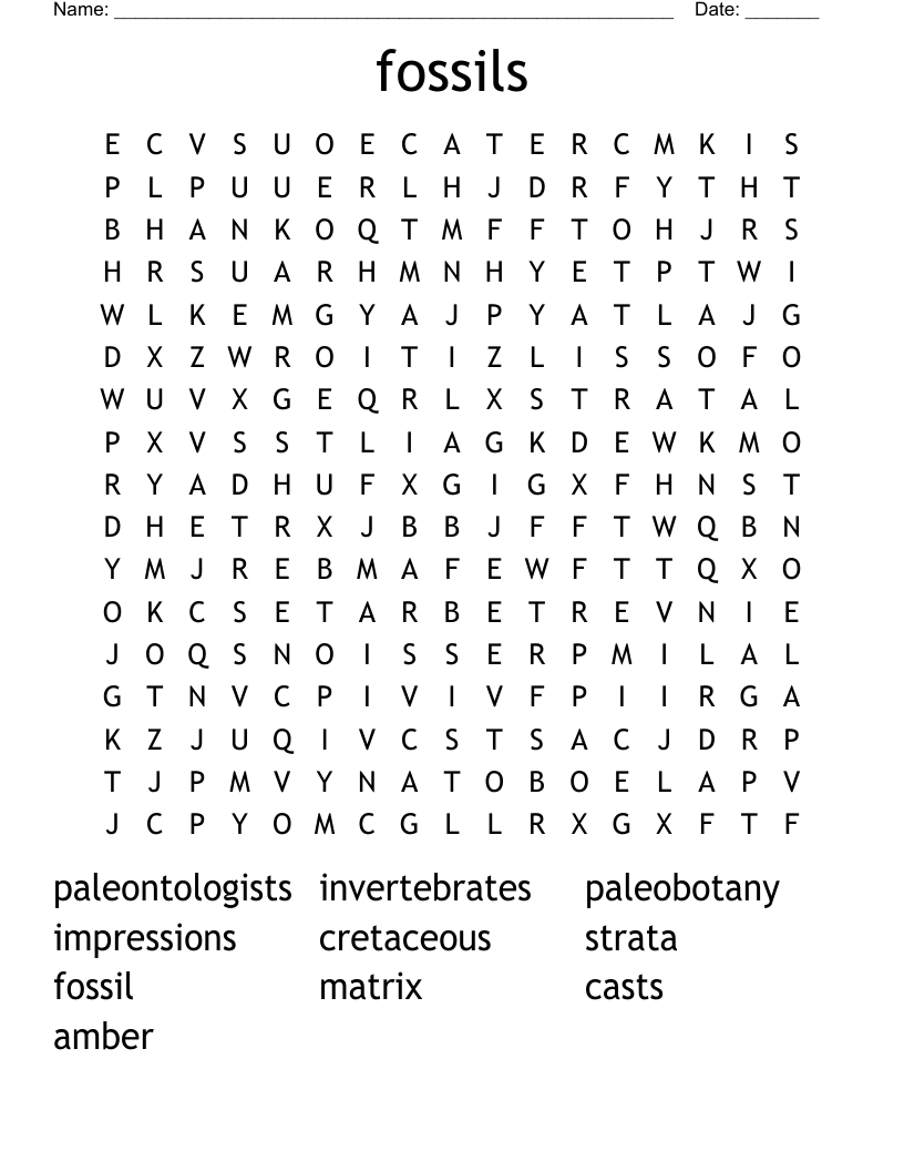 fossils Word Search