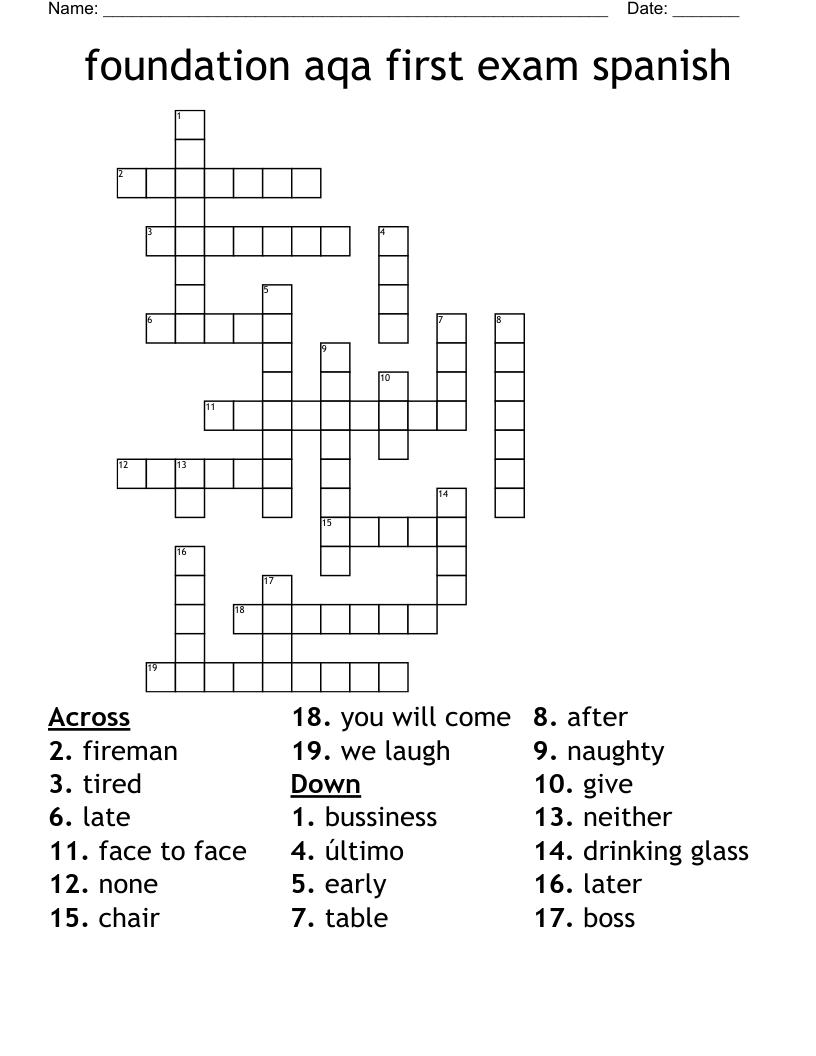 foundation aqa first exam spanish Crossword