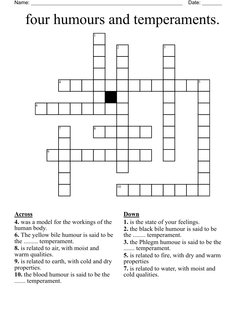 four humours and temperaments. Crossword