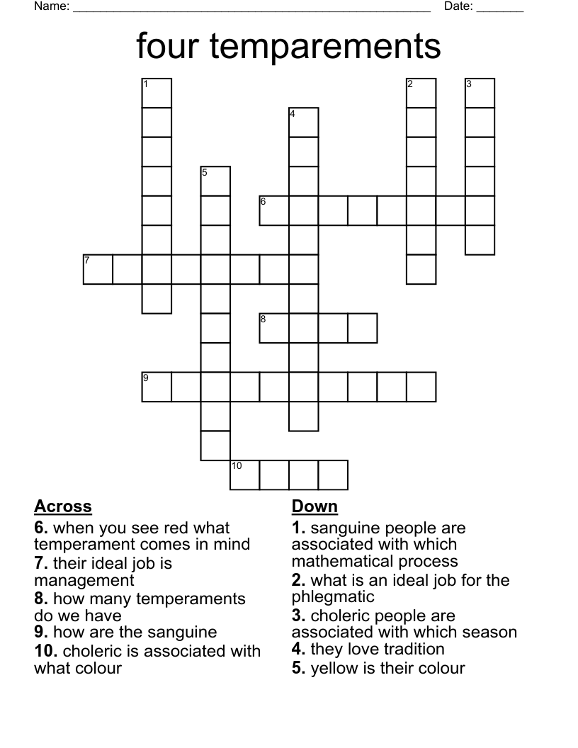 four temparements Crossword