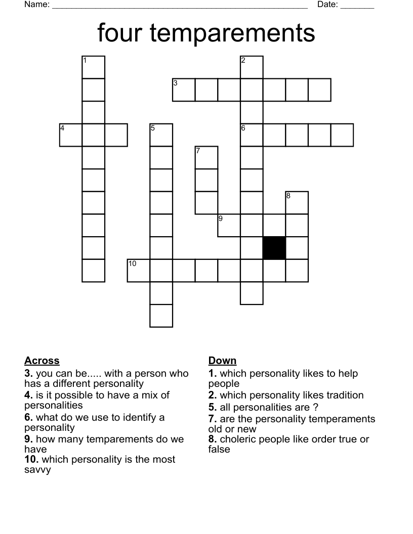 four temparements Crossword